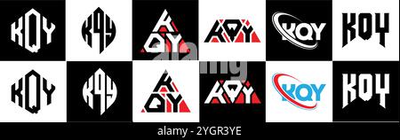 KQY Letter Logo im 6er-Stil. KQY Polygon, Kreis, Dreieck, Sechseck, flach und schlicht mit schwarz-weißem Schriftzug Stock Vektor