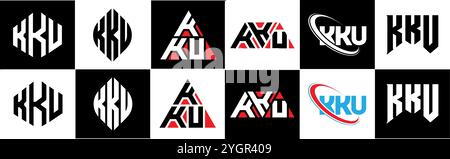 KKU Letter Logo im 6er-Stil. KKU Polygon, Kreis, Dreieck, Sechseck, flach und schlicht mit schwarz-weißem Schriftzug Stock Vektor