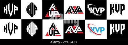 KVP-Letter-Logo im 6-Stil. KVP Polygon, Kreis, Dreieck, Sechseck, flach und einfach mit schwarz-weißem Schriftzug Stock Vektor