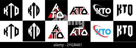 KTO Letter Logo im 6er-Stil. KTO Polygon, Kreis, Dreieck, Sechseck, flacher und einfacher Stil mit schwarz-weißem Schriftzug Stock Vektor
