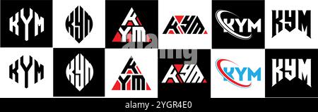 KYM Letter-Logo im 6er-Stil. KYM Polygon, Kreis, Dreieck, Sechseck, flacher und einfacher Stil mit schwarz-weißem Schriftzug Stock Vektor