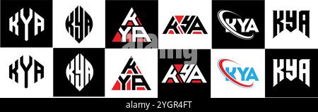 KYA Letter Logo im 6er-Stil. KYA Polygon, Kreis, Dreieck, Sechseck, flacher und einfacher Stil mit schwarzem und weißem Buchstaben-Logo in Variation Stock Vektor