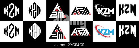 KZM Letter Logo im 6er-Stil. KZM Polygon, Kreis, Dreieck, Sechseck, flach und schlicht mit schwarz-weißem Schriftzug Stock Vektor