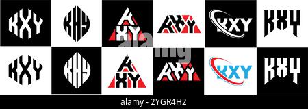 KXY Letter-Logo im 6er-Stil. KXY Polygon, Kreis, Dreieck, Sechseck, flach und schlicht mit schwarz-weißem Schriftzug Stock Vektor