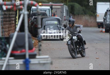 Comedian Jimmy Carr Debütalfilm Fackham Hall filmt in Thornton Hough, Wirral Stockfoto