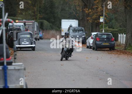 Comedian Jimmy Carr Debütalfilm Fackham Hall filmt in Thornton Hough, Wirral Stockfoto