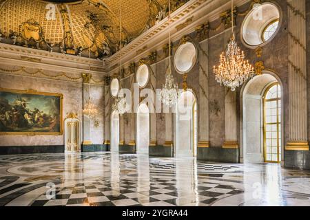 Der Marmorsaal im Neuen Schloss, Neues Palais, Sanssouci Park, in der Nähe von Berlin Stockfoto