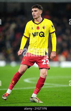 Greg Leigh von Oxford United während des Sky Bet Championship Matches in der Vicarage Road, Watford. Bilddatum: Freitag, 8. November 2024. Stockfoto