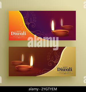 Diwali Festival banner Karte mit Diya und florale Elemente Stock Vektor