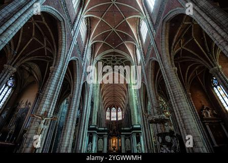 Das majestätische gotische Innere der Kathedrale St. Bavo - Gent, Belgien Stockfoto