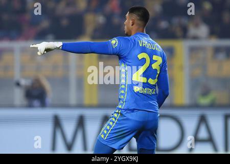 Lecce, Italien. November 2024. Devis Vásquez von Empoli FC Gesten während des Spiels der Serie A zwischen US Lecce und Empoli FC im Ettore Giardiniero - Via del Mare Stadion in Lecce (Italien), 8. November 2024. Quelle: Insidefoto di andrea staccioli/Alamy Live News Stockfoto