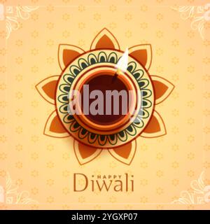 Diya lampe Draufsicht für Diwali-fest Stock Vektor