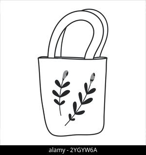 Skizze wiederverwendbarer Lebensmittelbeutel aus Textil. Zero Waste Shopping-Konzept. Umweltfreundlicher Käufer. Verantwortungsbewusstes Shopping und nachhaltiges Lifestyle-Konzept Stock Vektor