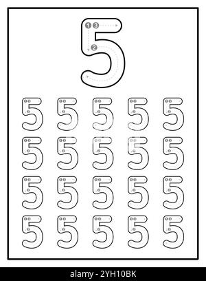 Seite "Nummerierung Des Arbeitsblatts Für Untergeordnete Elemente" Von Null Bis Neun Stock Vektor