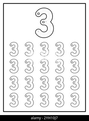 Seite "Nummerierung Des Arbeitsblatts Für Untergeordnete Elemente" Von Null Bis Neun Stock Vektor