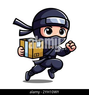 Niedliche japanische Ninja Cartoon Figur in Action Moves Stock Vektor