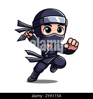 Niedliche japanische Ninja Cartoon Figur in Action Moves Stock Vektor