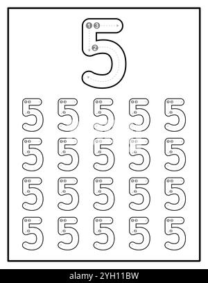 Seite "Nummerierung Des Arbeitsblatts Für Untergeordnete Elemente" Von Null Bis Neun Stock Vektor