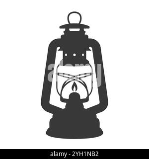 Vintage Camping Laterne Silhouette Symbol Form. Logo-Schild für Gaslampe im Retro-Stil. Sturmlaterne. Vektorabbildung. Isoliert auf weißem Hintergrund. Stock Vektor