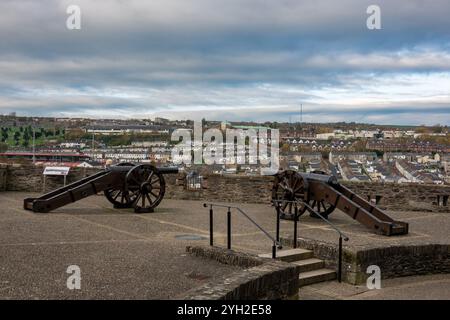 Der Derry Walls Double Bastion Kanon Stockfoto