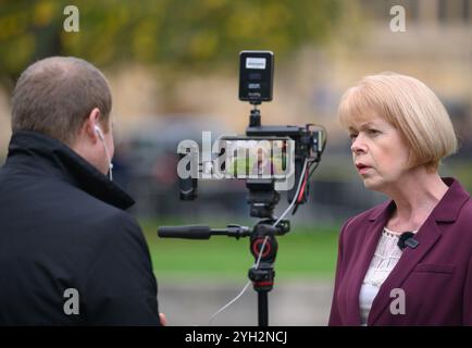 Wendy Morton Abgeordneter (Con: Aldridge-Brownhills) am College Green, Westminster, wird nach dem ersten Haushalt der Labour-Regierung am 30. Oktober interviewt Stockfoto