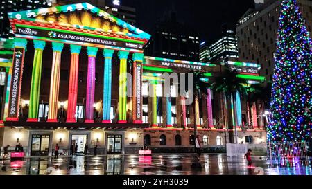 Festliche Lichter im Rathaus von Brisbane Stockfoto