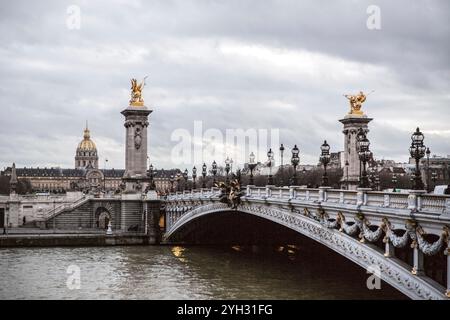 Pont Alexandre III Brücke an einem bewölkten Tag Stockfoto