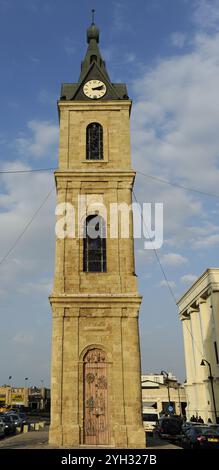 Tel Aviv-Jaffa, Israel. Jaffa Uhrenturm (Rehov Ruslau). Sie wurde zwischen 1900 und 1903 erbaut, um das silberne Jubiläum der Herrschaft des osmanischen Sultans Abdul Hamid II. (1842–1918) zu feiern. Stockfoto