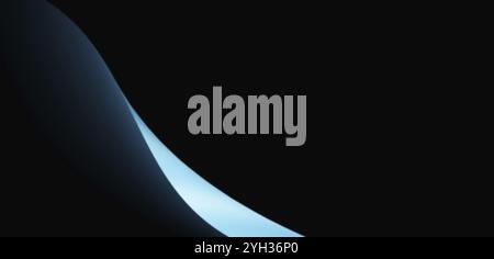 Abstraktes Banner Hintergrund hellblaue dynamische Welle auf schwarzem Hintergrund Poster Cover Header Design, Kopierraum Stockfoto