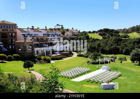 Blick über das La Cala Golf Resort, Mirador del Golf, La Cala de Mijas, Málaga, Andalusien, Spanien Stockfoto