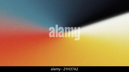 Abstrakter, körniger Hintergrund mit Farbverlauf, blauorange rot schwarz, rauschende Textur, Retro-Banner-Poster-Hintergrund-Design Stockfoto