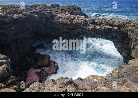 Pont Naturel, naturel Bridge, Naturbrücke, Felsbrücke, Surf, südküste, Indischer Ozean, Insel, Mauritius, Afrika Stockfoto