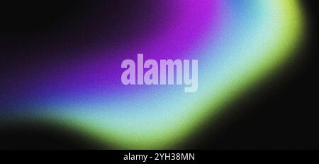 Lebendiger, körniger, abstrakter Hintergrund blau grün lila leuchtende Farbform auf schwarzem Hintergrund, buntes Poster-Webbannerdesign Stockfoto