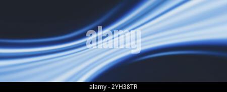 Hellblaue leuchtende abstrakte Welle auf dunkelblauem Hintergrund, körniges Textur-Bannerdesign Stockfoto