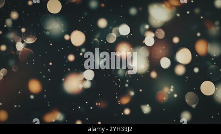Glitzernde, glitzernde Teilchen, fliegender Hintergrund, Bokeh-Lichter bei Nacht, verschwommene Feuerflecken, Orange-Blau-Weiß auf Schwarz Stockfoto