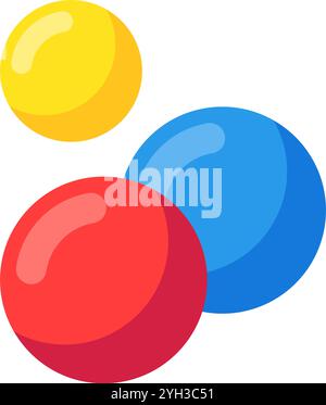 Drei schwebende Hochglanzkugeln zeigen die Primärfarben des rgb-Farbmodells Rot, Grün und Blau, die in digitalen Displays und Bildern verwendet werden Stock Vektor