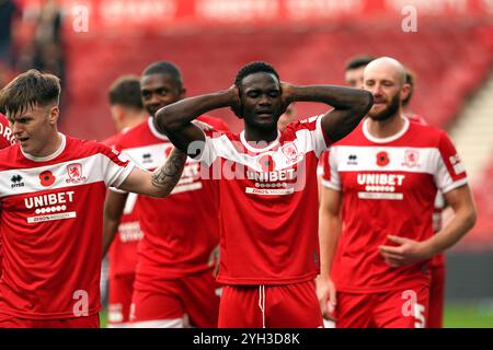 Emmanuel Latte Lath von Middlesbrough feiert das zweite Tor ihrer Mannschaft während des Sky Bet Championship Matches im Riverside Stadium, Middlesbrough. Bilddatum: Samstag, 9. November 2024. Stockfoto