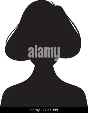 Schwarze Silhouette einer Frau mit mittellangem Haar nach vorne, isoliert auf weißem Hintergrund, die Anonymität, Privatsphäre und Online repräsentiert Stock Vektor