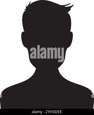 Schwarze Silhouette eines jungen Mannes mit kurzen Haaren, nach vorne gerichtet, Brustporträt, isoliert auf weißem Hintergrund, ideal für Profilbilder oder Avatare Stock Vektor