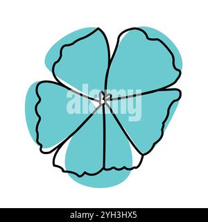 Umrisszeichnung einer Vergissme nicht Blume im minimalistischen Stil mit Farbflecken; einfache Modellhandzeichnung; Clipart isoliert auf weißem Hintergrund Stock Vektor