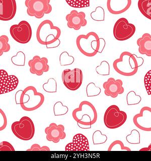 Nahtloses Muster mit niedlichen rosa Herzen, handgezeichneter Vektor Stock Vektor