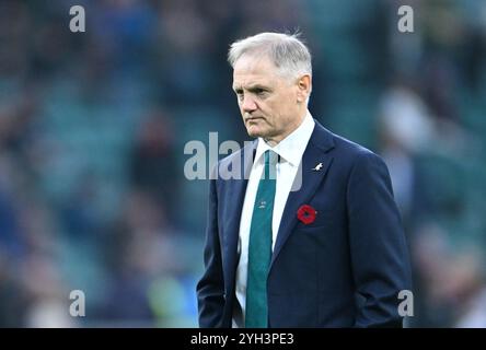 9. November 2024; Allianz Stadium, London, England: Herbst Rugby International, England gegen Australien; Joe Schmidt Head Coach für Australien Stockfoto