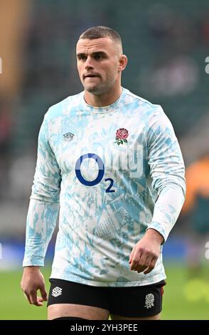 9. November 2024; Allianz Stadium, London, England: Herbst Rugby International, England gegen Australien; Ben Earl of England wärmt sich auf Stockfoto