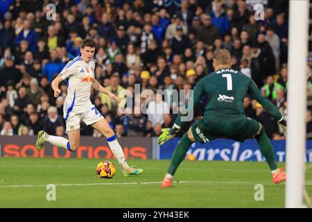 Elland Road, Leeds am Samstag, den 9. November 2024. Sam Byram (Leeds United) legt ein Kreuz für ein unerlaubtes Tor während des Sky Bet Championship-Spiels zwischen Leeds United und Queens Park Rangers in der Elland Road, Leeds, am Samstag, den 9. November 2024. (Foto: Pat Scaasi | MI News) Credit: MI News & Sport /Alamy Live News Stockfoto