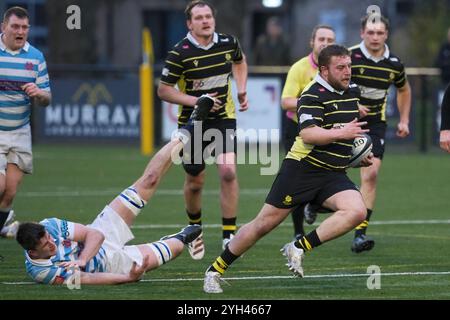 Melrose, Großbritannien. November 2024. Jack Dobie ( Melrose RFC 1st XV ) während des Arnold Clark Premiership (Men's) Spiels Melrose Rugby gegen Edinburgh Academical FC Vollzeitpunktzahl Melrose 30 - Edin Accies 19 ( Credit: Rob Gray/Alamy Live News) Stockfoto