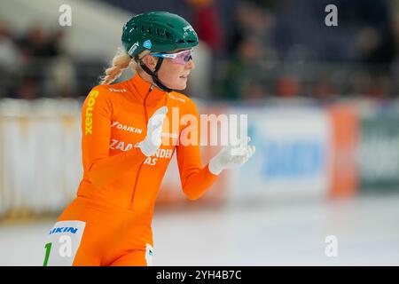 Heerenveen, Niederlande. November 2024. HEERENVEEN, NIEDERLANDE - 9. NOVEMBER: Marijke Groenewoud tritt am 9. November 2024 beim Speed Skating WCQT in Heerenveen, Niederlande an (Foto: Douwe Bijlsma/Orange Pictures) Credit: Orange Pics BV/Alamy Live News Stockfoto