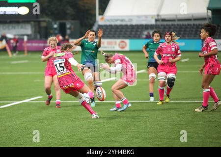 London, UK, 9. November 2024. Action zwischen Ealing Trailfinders und Gloucester-Hartpury, Premiership Women's Rugby im Trailfinders Sports Club, London. Alex Williams / Alamy Live News Stockfoto