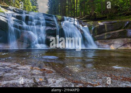 Wasserfall Mumlava bei Harachov, Riesengebirge (Krkonose), Ostböhmen, Tschechien Stockfoto