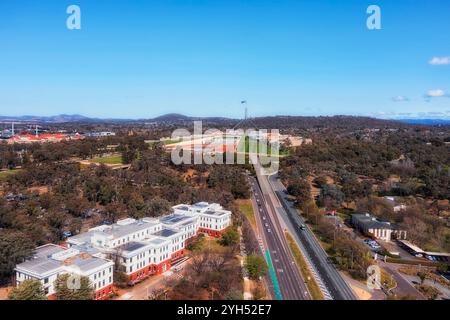 Dreiecksbezirk der Bundesregierung um den Capitol Hill in Canberra, ACT, Australien. Stockfoto