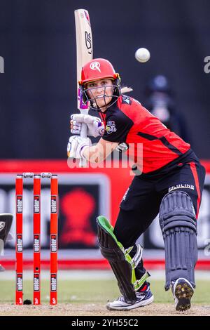 Melbourne, Australien, 9. November 2024. Nicole Faltum von Melbourne Renegades schlägt beim Spiel der Weber Women's Big Bash League (WBBL10) T20 zwischen Melbourne Renegades Women und Melbourne Stars Women im CitiPower Centre Junction Oval am 9. November 2024 in Melbourne, Australien. Quelle: Santanu Banik/Speed Media/Alamy Live News Stockfoto